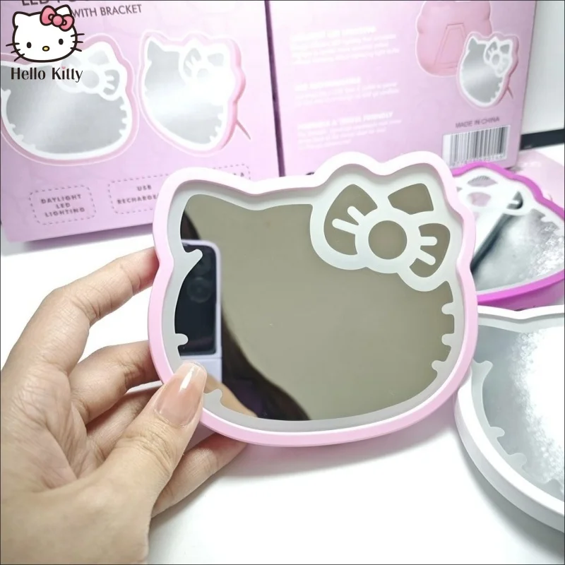 Cute Hello Kitty Usb Light Mirror Anime Cartoon Character Styling Accessories Portable Desktop Makeup Mirror Decoration Gift