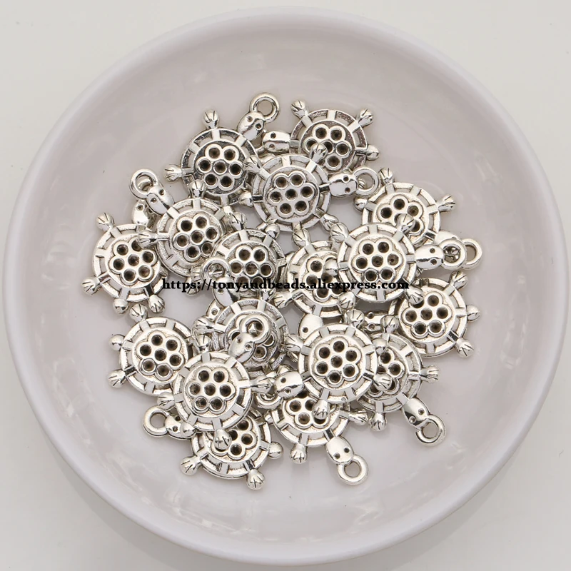 (50Pcs/Lot) Zinc Alloy Tibetan Silver European Charm Tortoise-Shape Pendant Size 19x12mm ZN61796B