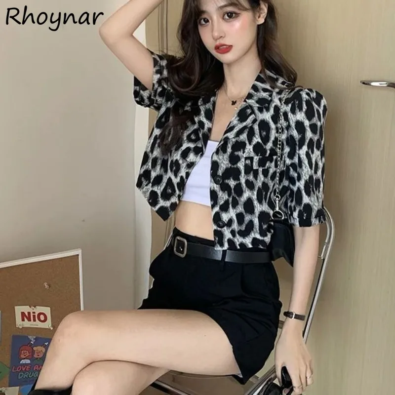 

Printed Shirts Women Retro Baggy Short Sleeve Cropped Design Prevalent All-match Casual Ulzzang High Street Temperament Summer