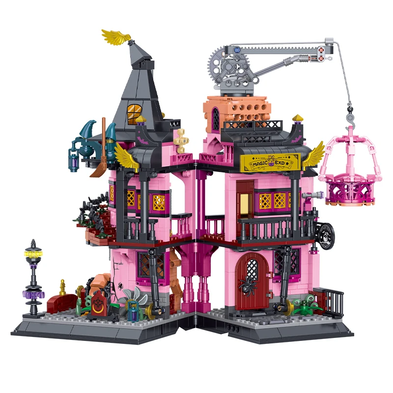 Halloween magia laboratório magia bruxa casa loja mini modelo bloco de construção cidade diy loja montagem tijolo brinquedos para crianças presente