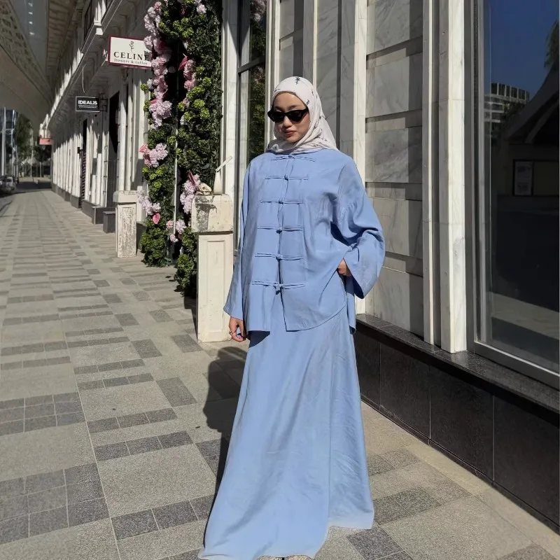 Frog Button Long-Sleeve Top & High-Waist Skirt Set product image