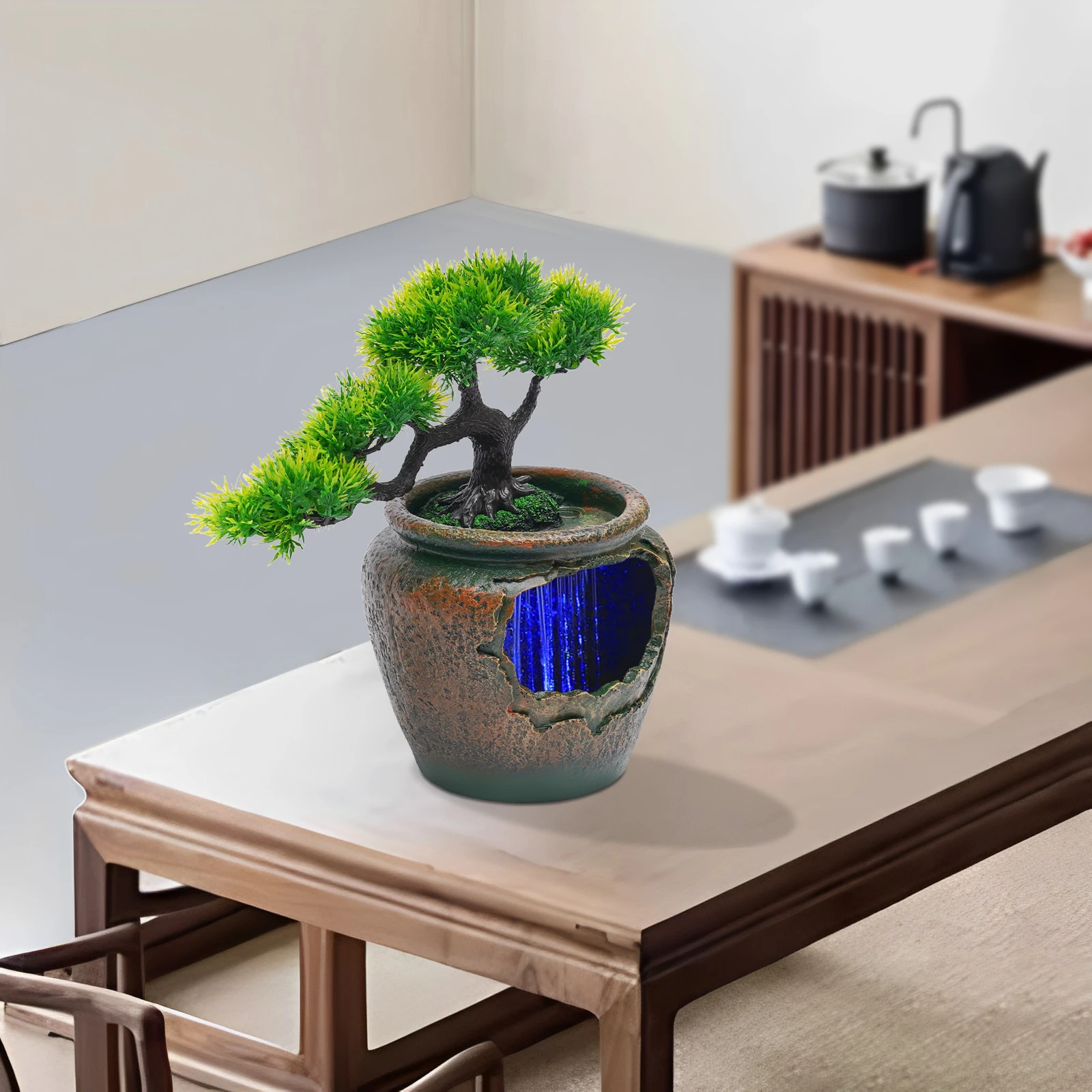 Bymaocar Insert Tree Style Desktop Art Decoration with LED Lights, Symbolizing Auspicious Ornaments for Offices and Yoga Studios