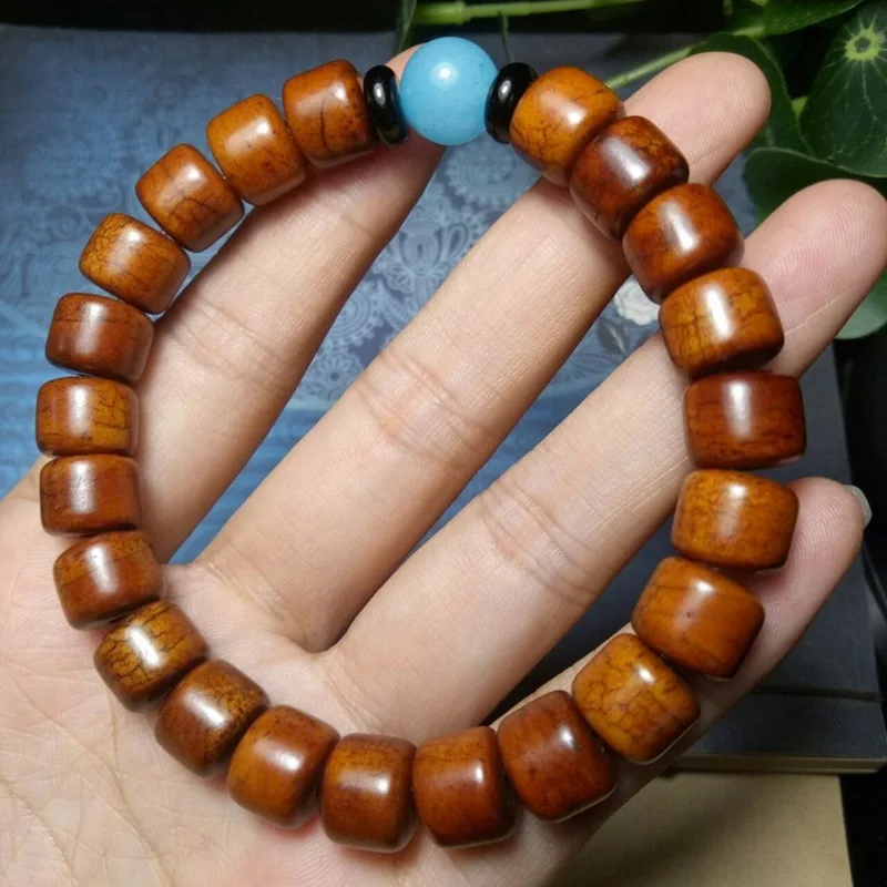 Old- weathered cracked Tibetan-style barrel beads made of and camel , cow bone bracelet, tiger eye stone b