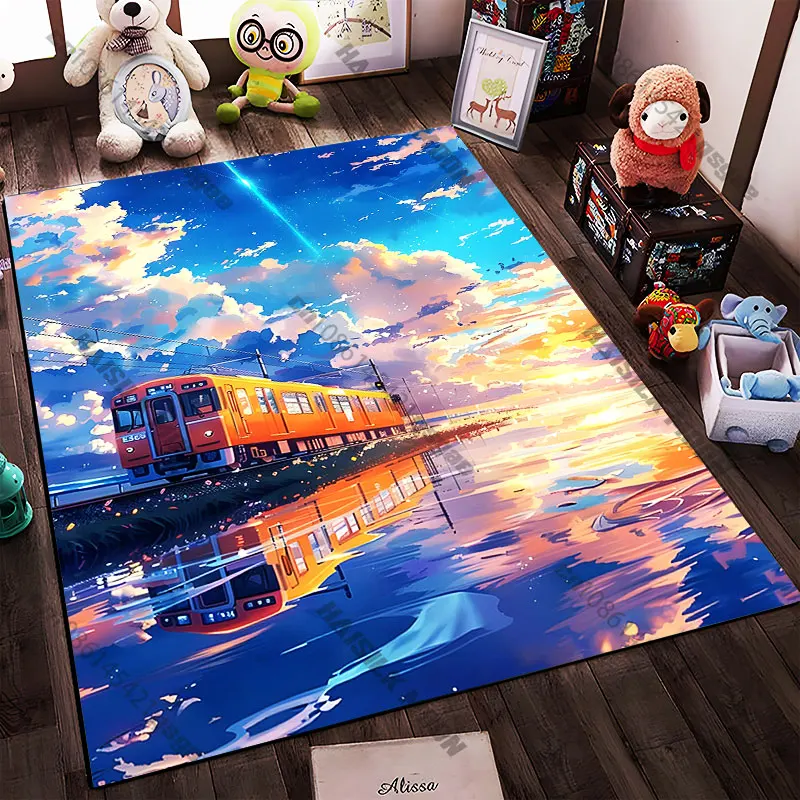 21 Sizes Serene sunset train journey Printed Area Rugs for Adult Yoga Mats Living Room Decor Personalized Doormat