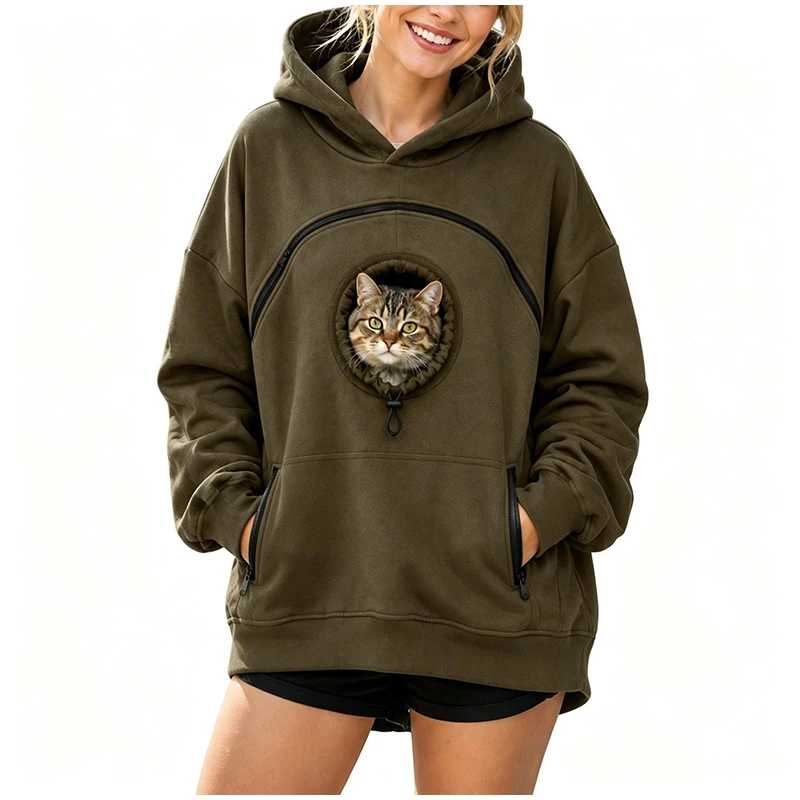 Haustier-Kapuzenpullover mit Tasche, Katzen-Kapuzenpullover mit Tasche, Fleece-Hundetrage-Sweatshirt, Kapuzenpullover mit Hundetasche, Katzen-Trage-Werkzeug, Oversize-Sweatshirt – Detail 6