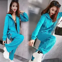 Women's Tweed Warm Sports Suit Autumn And Winter New Casual Fashion Hooded Long Sleeve Coat Tops Pant 2 Two Piece Sets For Women