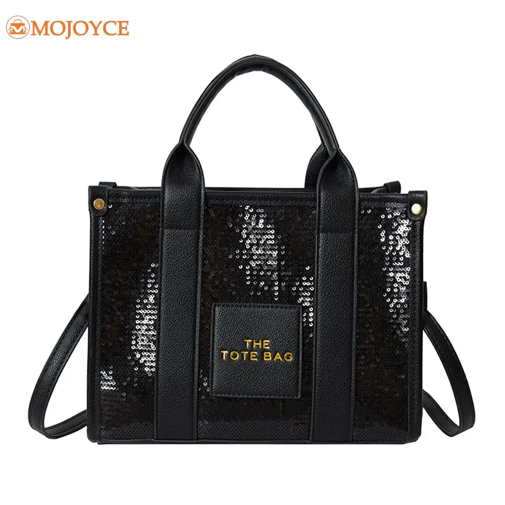 New The Tote Bag Letter Printed Sequins Top-Handle Bag Women Leather Handbag Luxury Designer Glitter Shoulder Crossbody Bag 2023