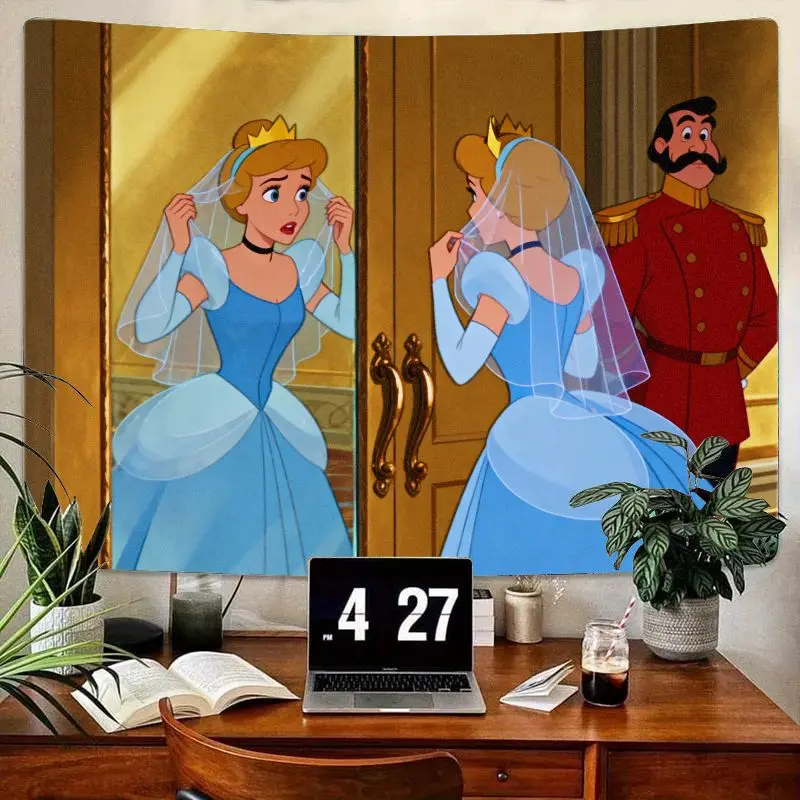 

1 шт., свадебное синее платье принцессы Золушки, гобелен, сказочное настенное искусство, современный полиэстер, декор для гостиной, спальни, подарок для девочек