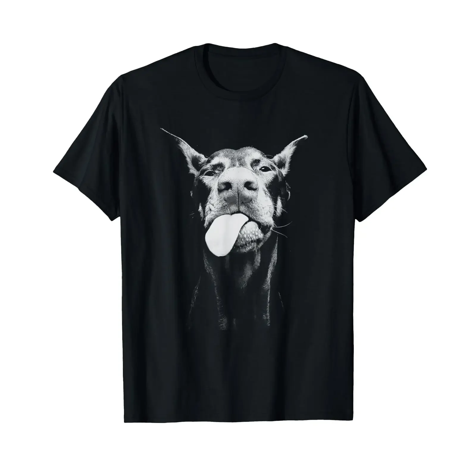 Confident Doberman with Playful Tongue Out Attitude T Shirt vintage Washed Casual Stretched Soft Slightly Comfortable
