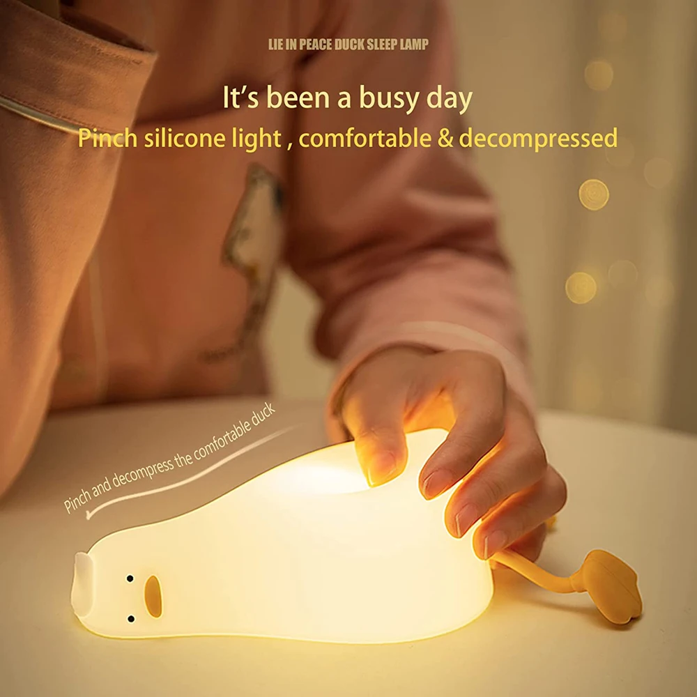 USB Rechargeable Duck Nightlight Patting Switch Children Kid Bedroom Bedside Lamp Decoration Atmosphere Table Lamp Birthday Gift