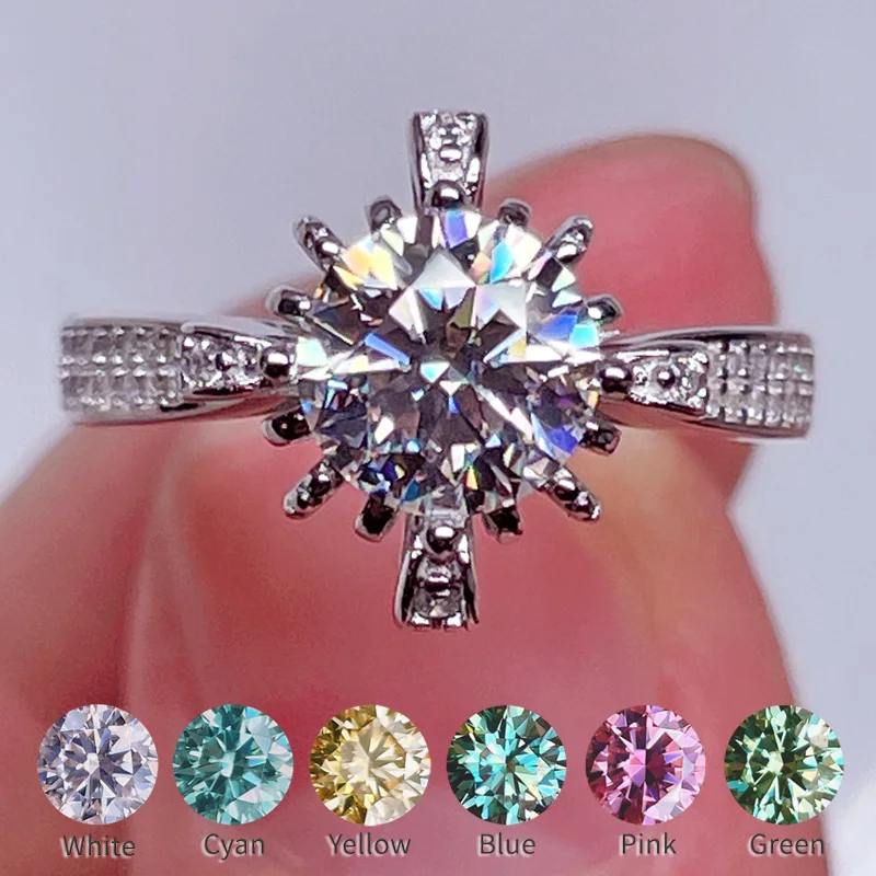 

Big Sale Real Moissanite Ring 2022 New Trends 1CT S925 Silver Blue Green Pink Red Yellow Diamond For Women Bridal Fine Jewelry