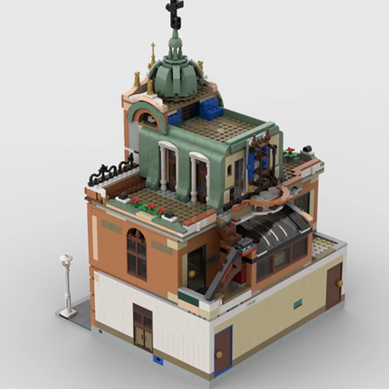 2707PCS Modello di chiesa gotica Spire e vetro colorato Torre a campana modulare Architettura avanzata Costruisci blocchi di costruzione