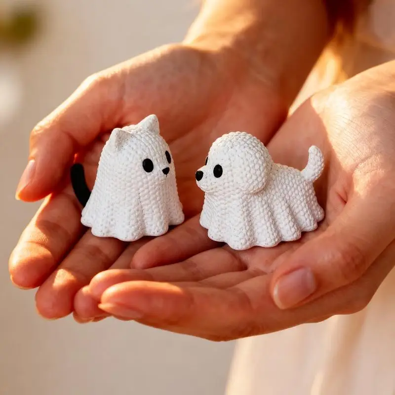 3D-gedruckte Geisterkatzen-Hundefigur Halloween Niedliche Mini-Statue Ornament für Heim- und Schreibtischdekoration sowie Partydekoration – Detail 3