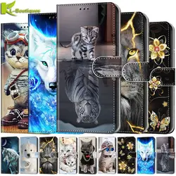 Cute Cat Tiger Animal Painted Phone Case for iPhone 13 12 11 7 8 Plus 14 Pro Max XS X XR SE 2020 6 6S Case Wallet Book Cover