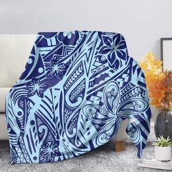 Hawaii Polynesian Hibiscus Design Comfort Flannel Throw Blanket Sofa Nap Soft Warm Nice Blanket for Kids Adults Camping Gifts