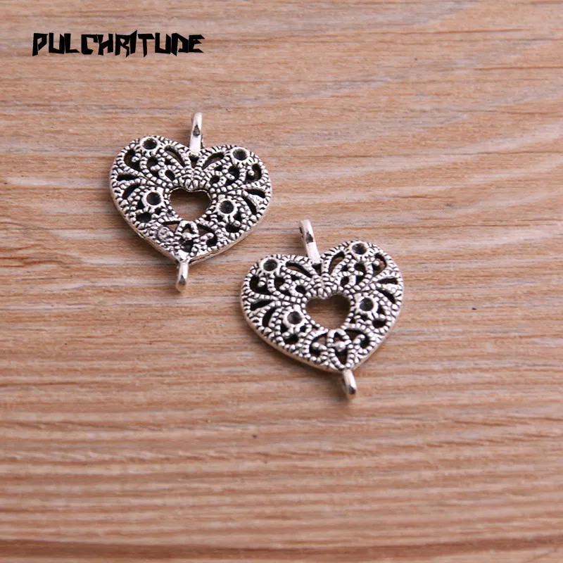 12pcs 19*23mm Two Color Zinc Alloy Necklace Charm Women Jewelry Fashion DIY Hollow Heart Connector Pendant Necklace