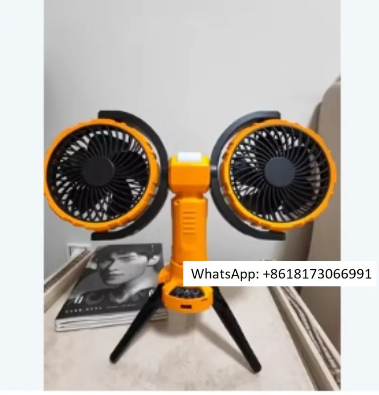 360 degree rotating dual head fan with shaking head, small and silent office desk, super long endurance, strong wind power