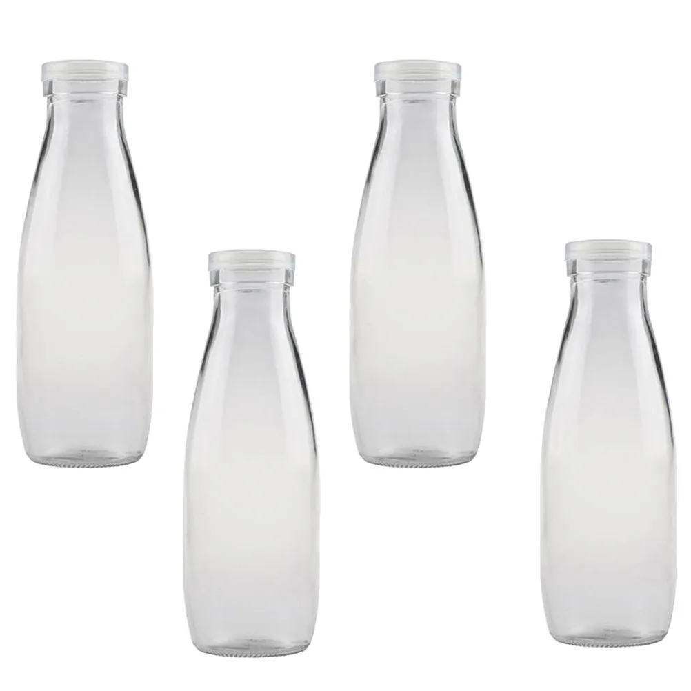 4Pcs 500Ml Premium Clear Glass Milk Bottles for Yogurt Juice Beverage Storage Reusable Eco Friendly Heat Resistant with Lid