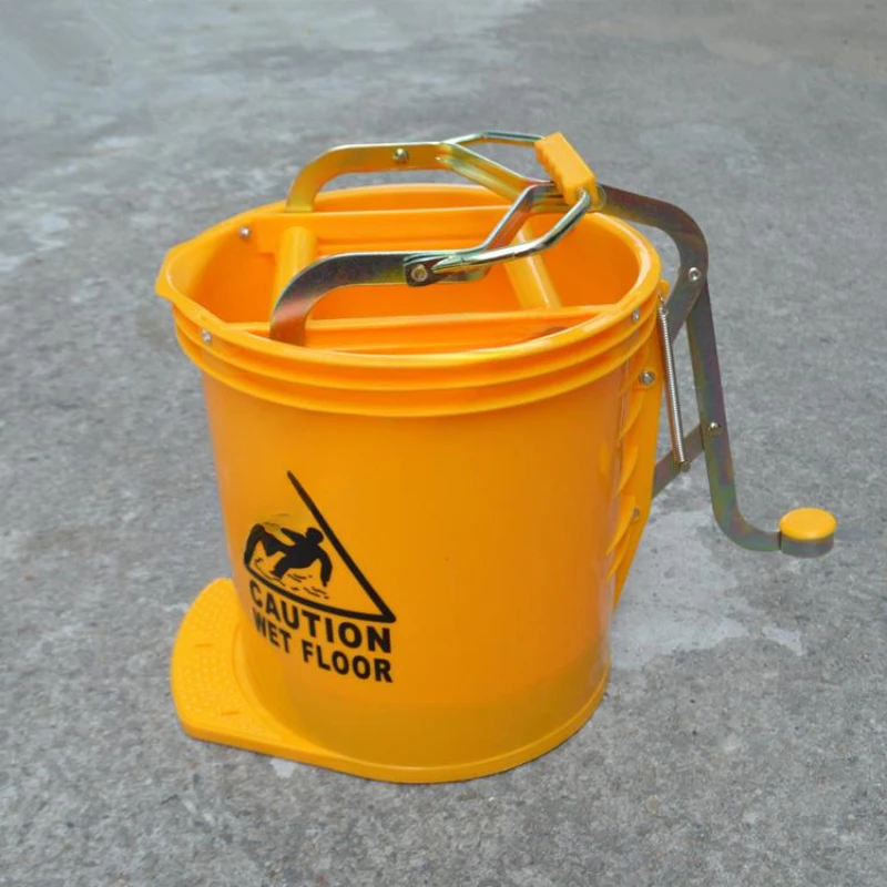 foot operated single squeezing yellow mop bucket circular water squeezing cart plastic cloth