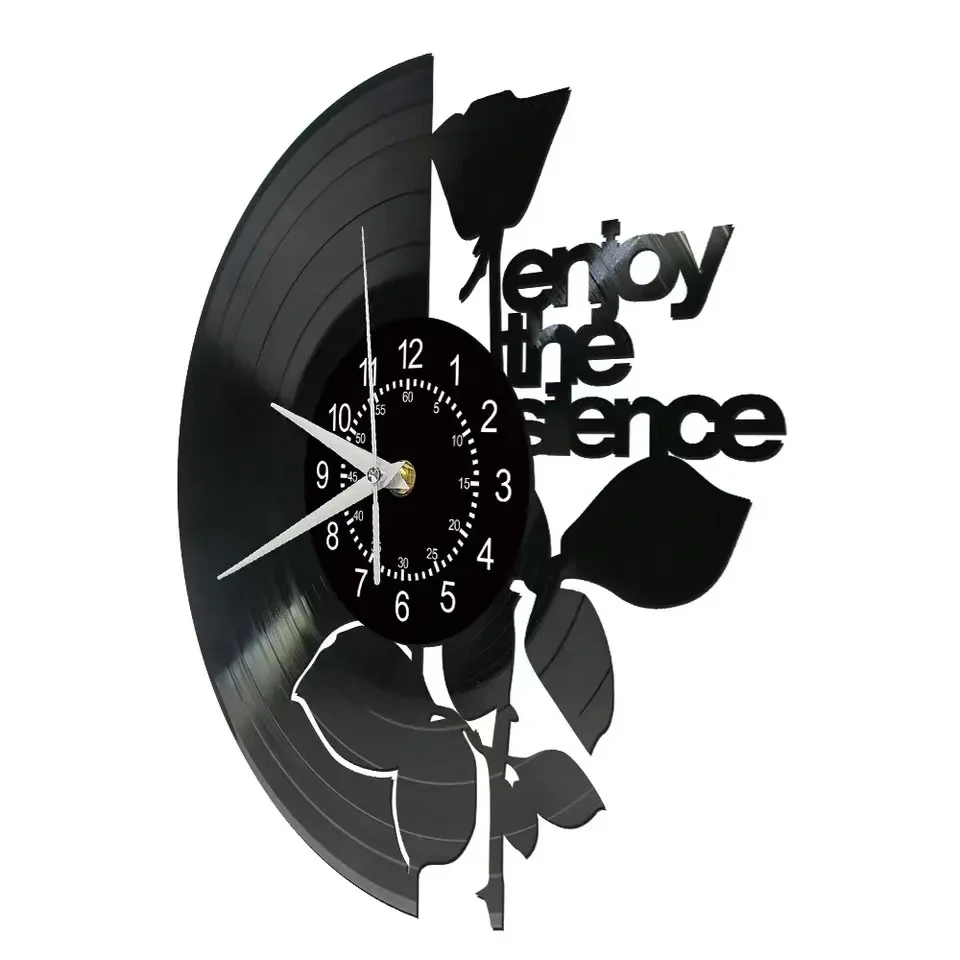 Enjoy The Silence Vinyl Record Wall Clock for Music Studio Inspirational Lyrics Rose Artwork Music Album Silent Quartz Clock