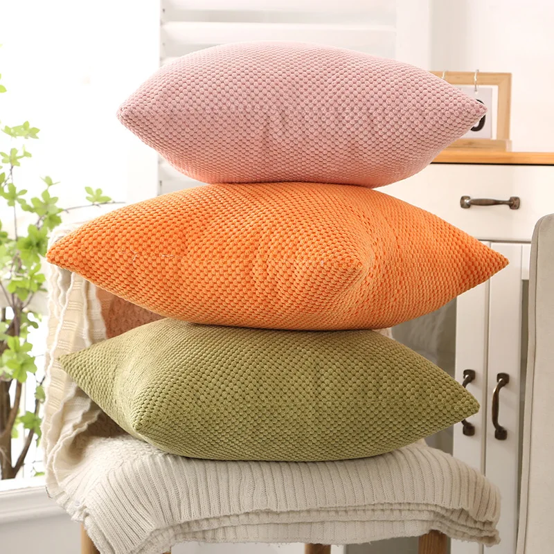 Nordic Style Sofa Pillow Living Room Cushion Cover Solid Color Bean Velvet Waist Protection Pillow Cover Home Decoration