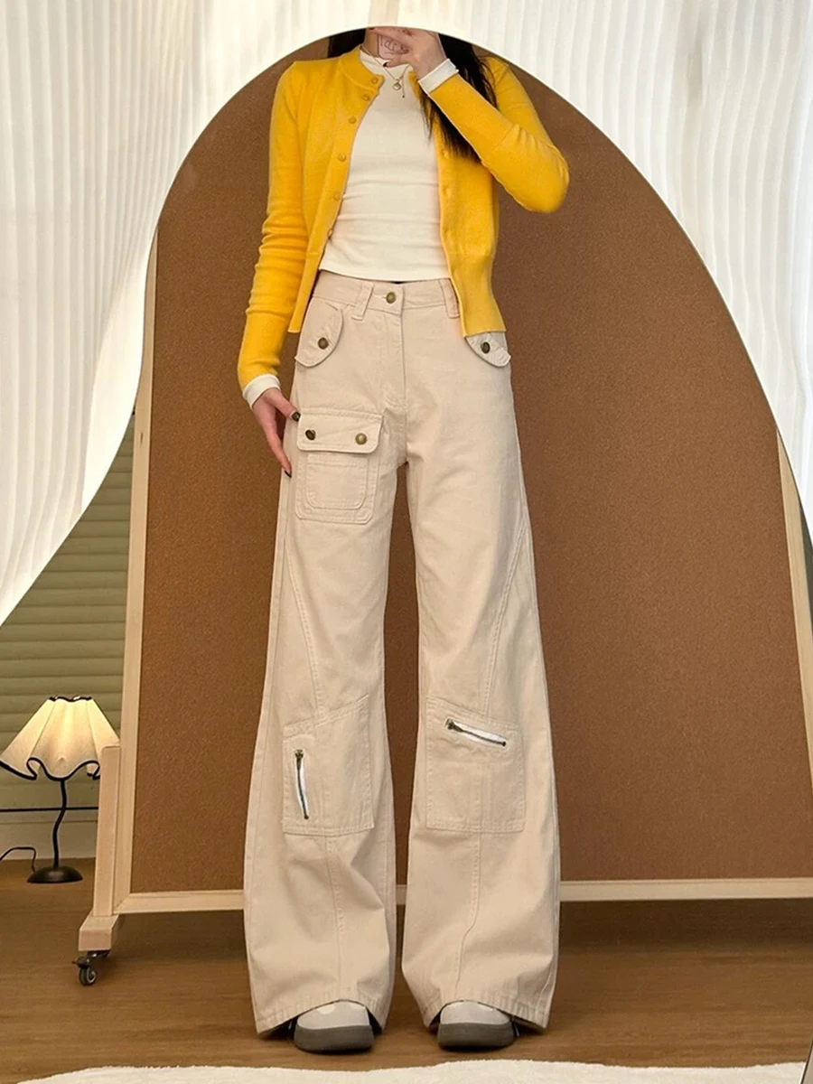 

Джинсы-клеш в американском стиле больших размеров, женские, весна-осень, свободные, с высокой талией, прямые, в пол