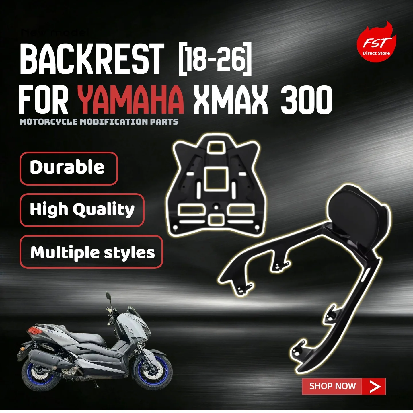 For Yamaha XMAX300 2018‑2026 Motorcycle Aluminum Rear Rack With Passenger Backrest, Direct Fit Modified Accessories
