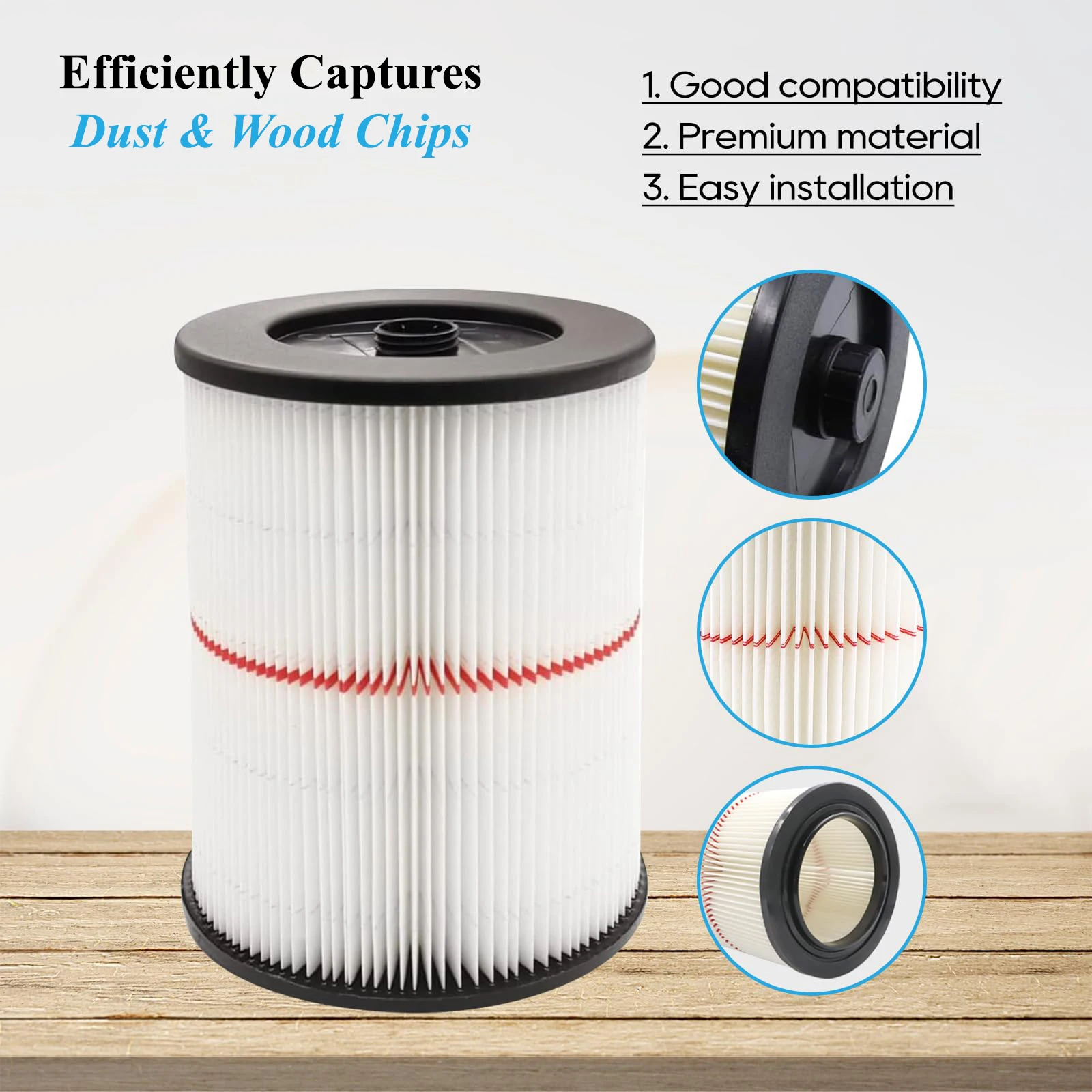 فلتر بديل 17816 للحرفي 9-17816 مكنسة كهربائية رطبة/جافة تناسب 5 جالون