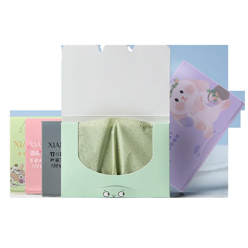 100 Pcs Portable Facial Absorbent Paper Oil Control Wipes Green Tea Sheet Oily Face Blotting Matting Tissue Makeup Facial Clean