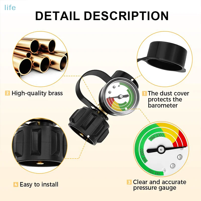 Propan-Tanklehre, 3-farbig codiert, universell für Zylinder, Grill, Heizung, Wohnmobil, Wohnmobil und mehr