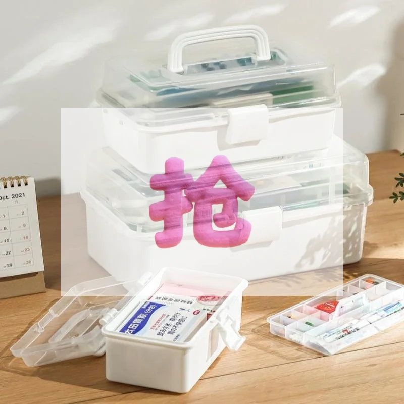 3-Layer Foldable Storage Box With Clear Lid Portable Organizer Case For Cosmetics, Medicine, Art & Stationery