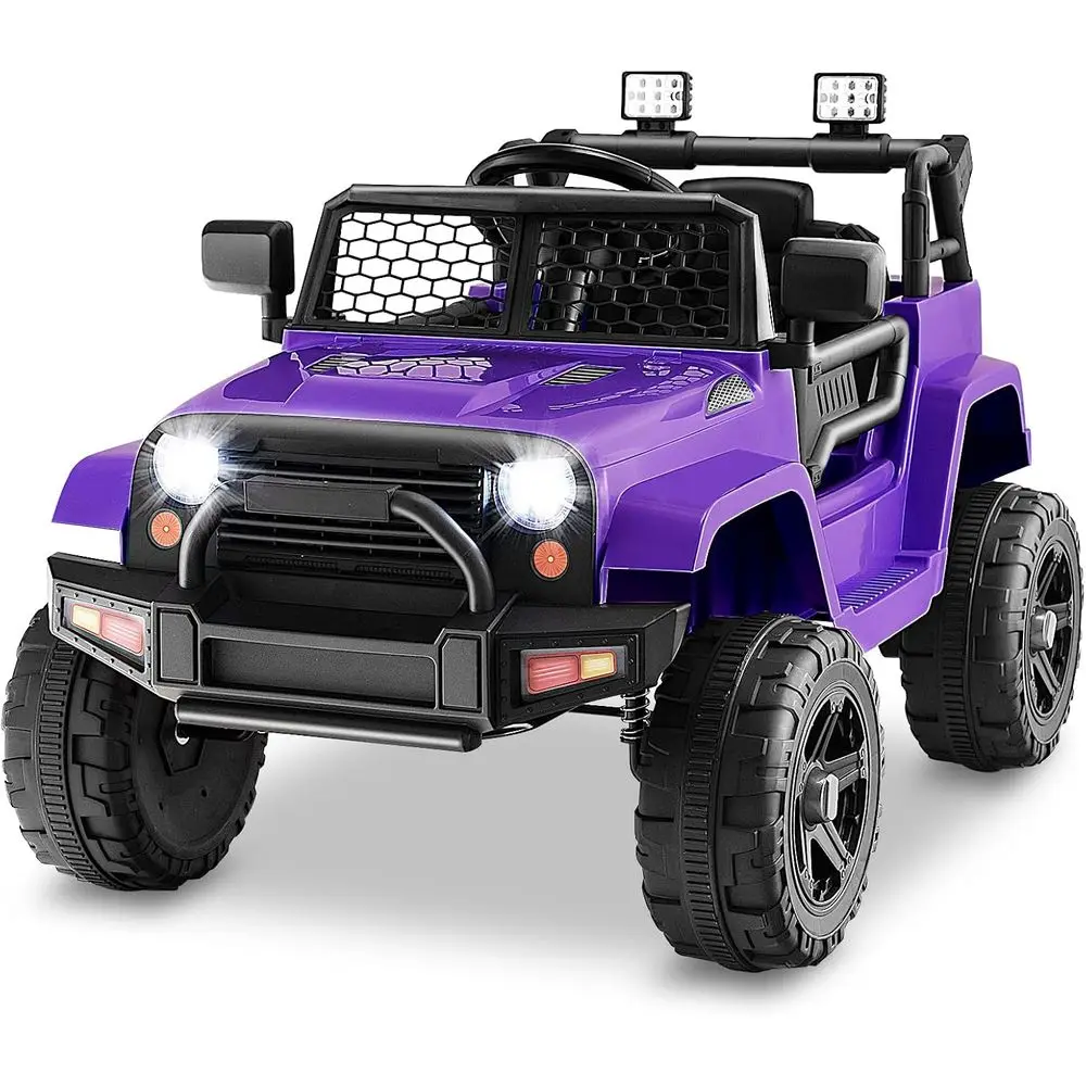 รถยนต์เด็กนั่งขับ รถบรรทุกใช้พลังงานแบตเตอรี่ 12V พร้อมรีโมทคอนโทรล ระบบกันสะเทือนแบบสปริง ไฟหน้า ดนตรี แตร MP3 ช่อง USB สีม่วง