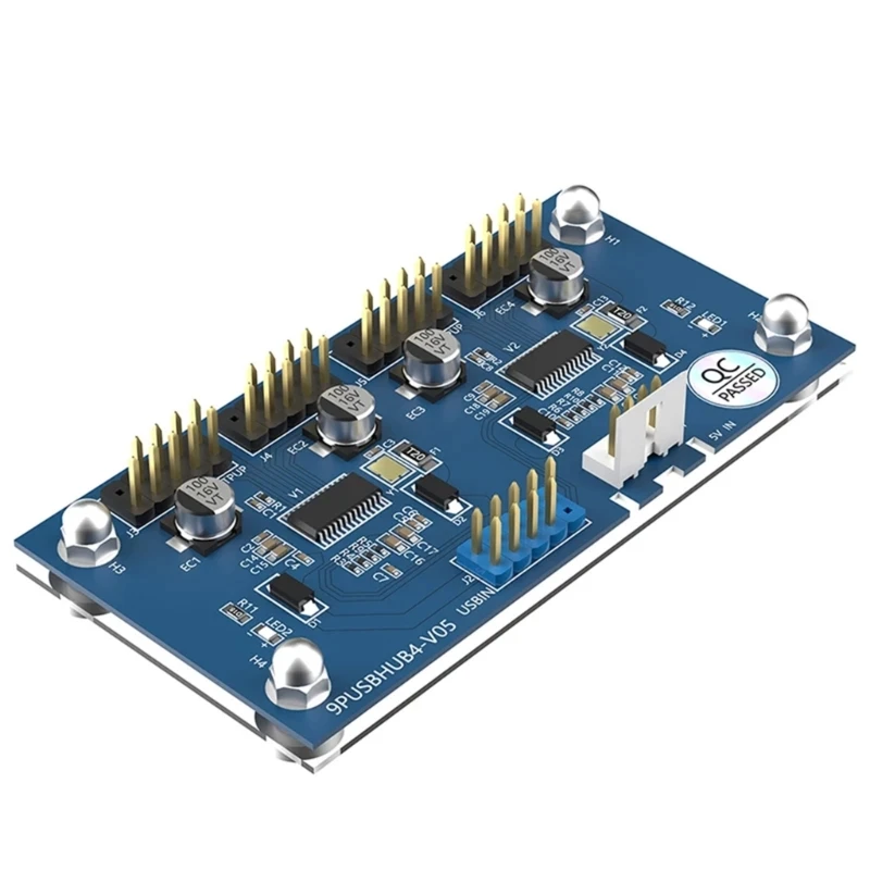 USB2.0 9Pin Header USB2.0 9Pin to 4Port Converter, Plugs and Play Hub with Onboard LED Extension Splitter