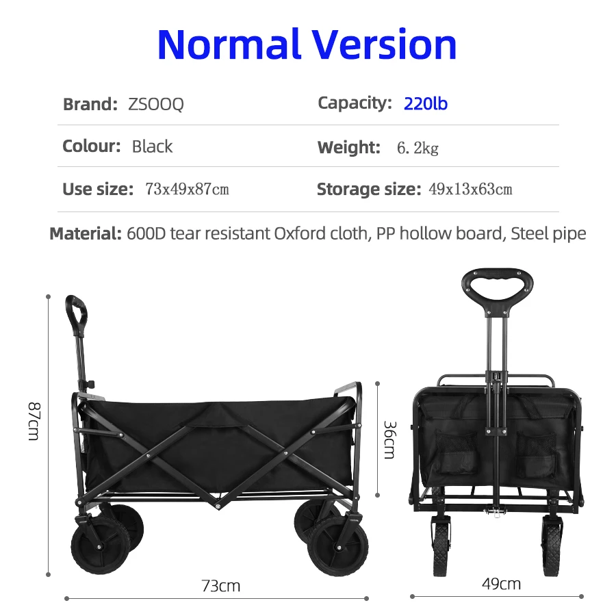 Schwerlast-Bollerwagen mit großer Tragfähigkeit, faltbarer Bollerwagen für Garten, Strand, Campingausrüstung mit Getränkehaltern. – Detail 5