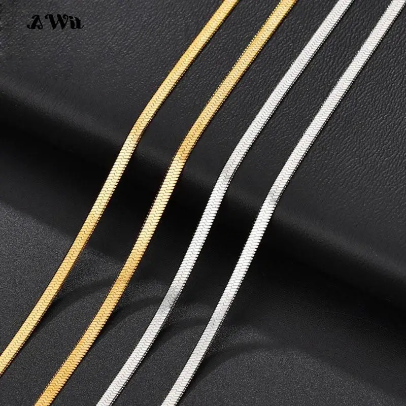 Awit Gold Color Bracelet For Women Men 3/4/5MM Simple Unisex Stainless Steel Charm Chains Punk Jewelry Wholesale/Dropshipping