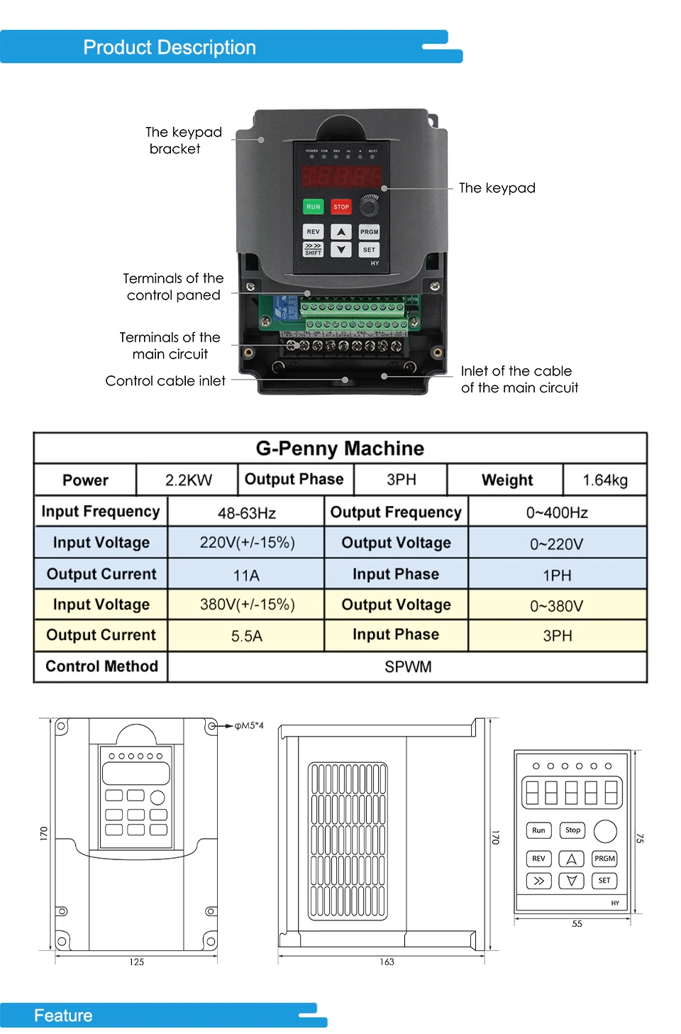 G-Penny 2,2 kW ER20 Wassergekühltes Spindel-Kit, CNC-Spindelmotor 80*230 & Huanyang-Wechselrichter & 80-mm-Halterung & Wasserpumpe & Spannzangen – Detail 8