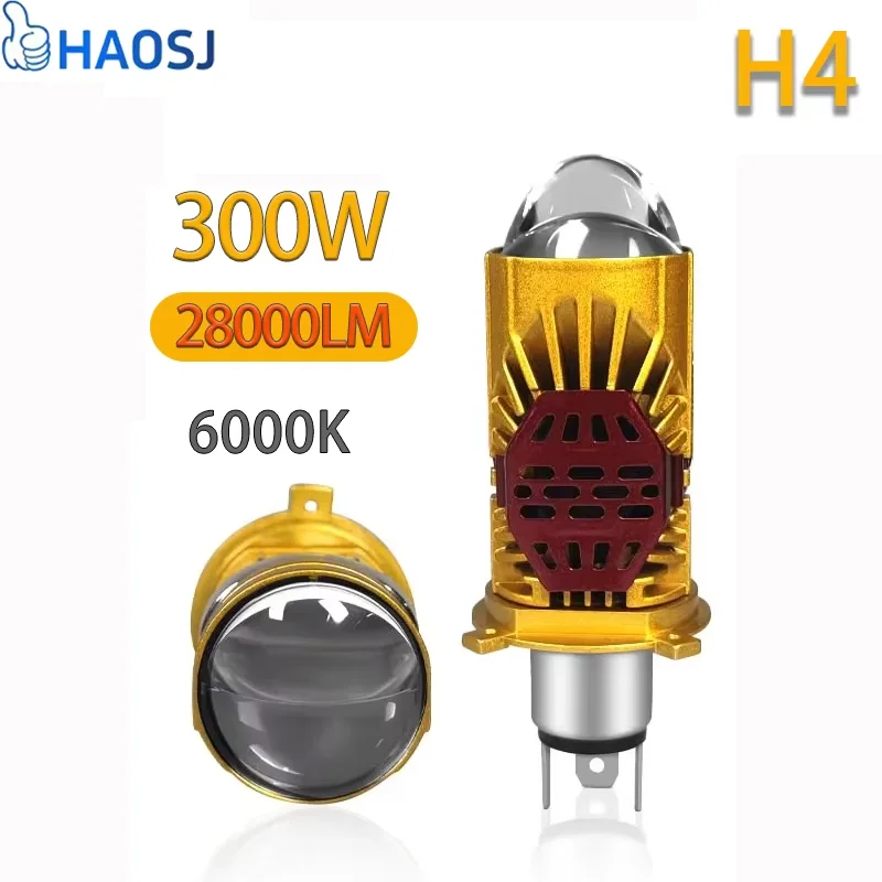 

2pcs H4 LED Mini Projector Lens Headlight Bulb H4 LED Driving Lamp 300W Hi/Lo Beam Plug-and-Play Auto Motorcycle Headlight