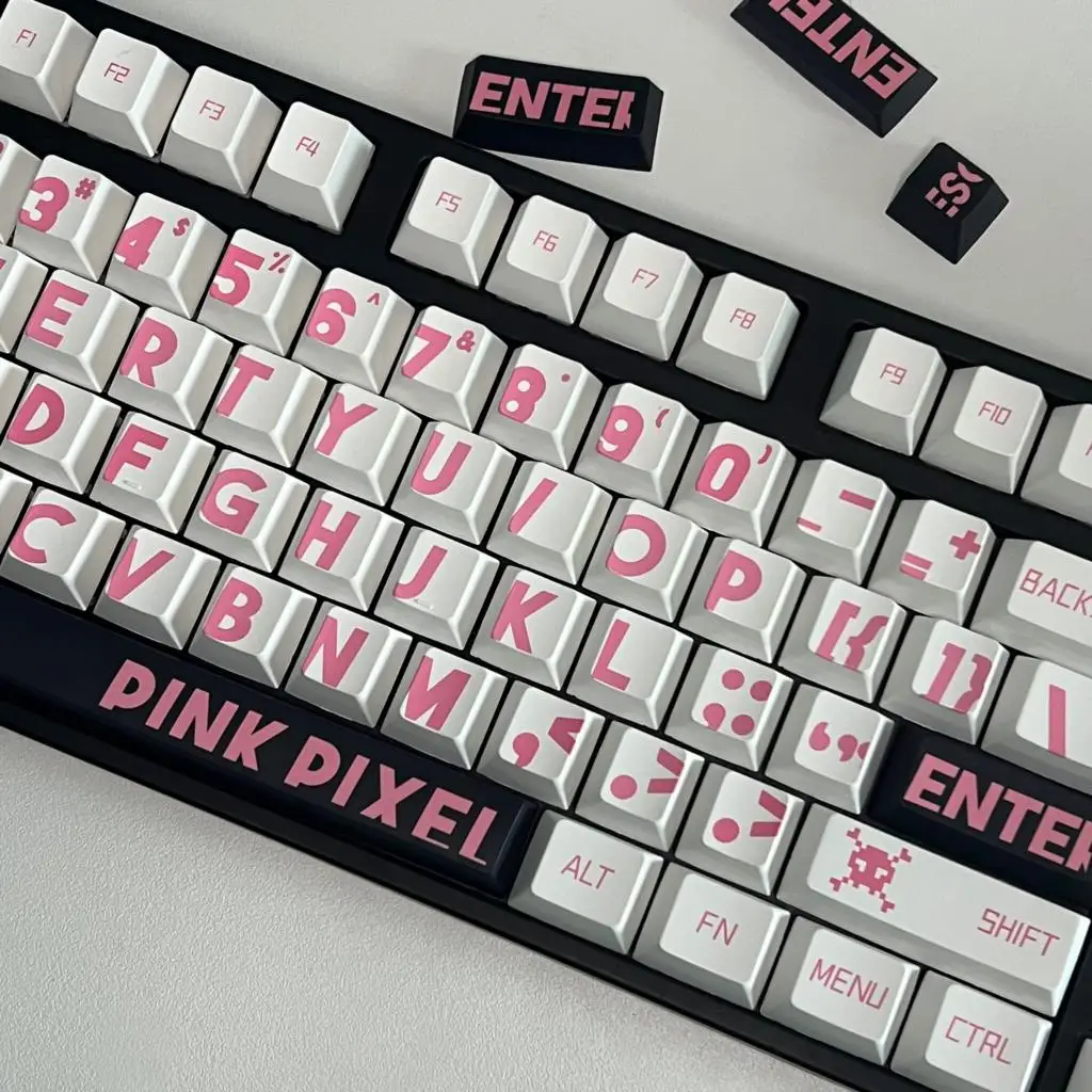 132 Keys Pink Big Letter Keycaps For MX Switch Mechanical Keyboard Cherry Profile PBT Keycap Graffiti Custom Key caps DIY GK61