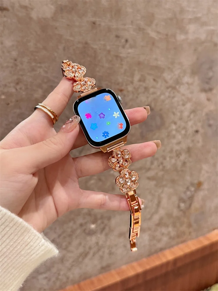 

Suitable for HW Watch Fit3/Fit4 watch straps and HW Band 8/9/10NFC metal flower inlaid diamond handmade watch straps