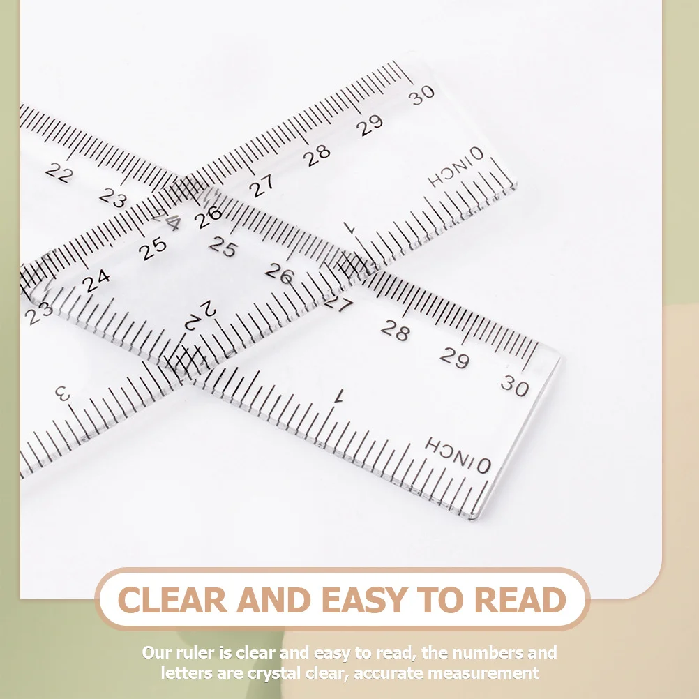 20pcs Clear Plastic Ruler 12 Inch Centimeters Inches Measurement Lightweight Straight Edge For School Office Drawing
