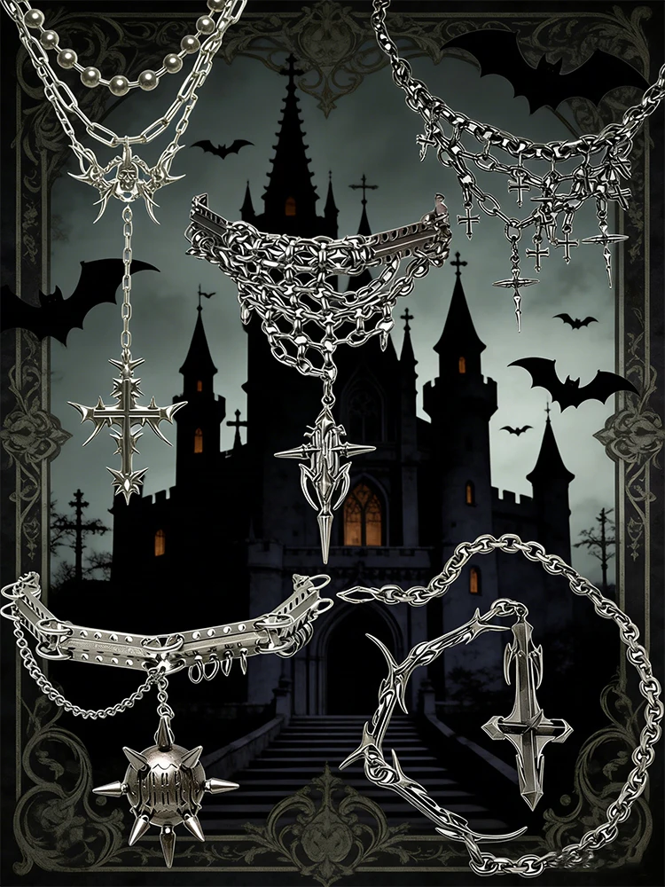Gothic Cross Tassel Necklace Women's Retro Silver Chain Necklace Unique Design Party Jewelry for Trendsetters