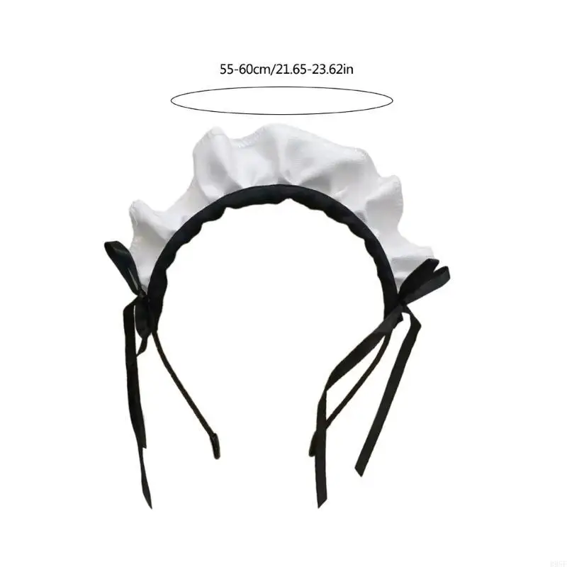B95F Maid Headpieces Ruffle Maid Headband Decorative Hair Hoop Halloween Cosplay Accessory For Women Girl Role Play Parties