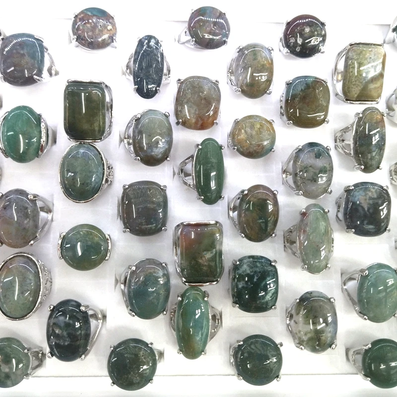 Natural Indian Agate Rings Semi-precious Stone Rings For Men 50pcs/Pack