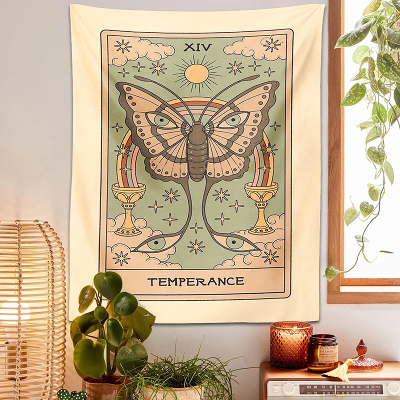 Temperance Moth Tarot tapestry retro Sun Rainbow Vintage Boho Wall Hanging Astrology Divination star Room Bedroom Home Decorgift