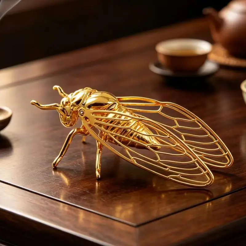 Hollowed-out Mini Cicada Figurine Creative Alloy Animal Statue Desktop Ornament for Office Reception Decor