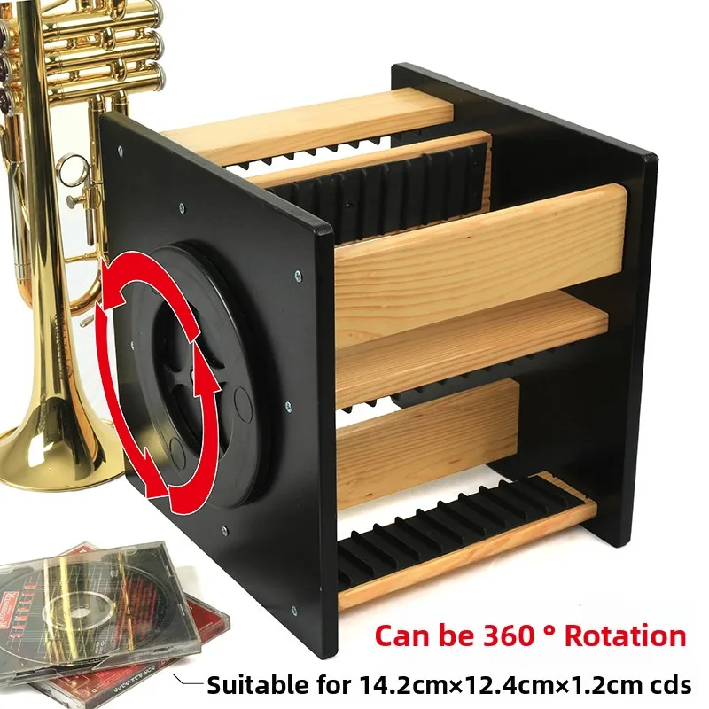 Nordic Modern 360° Rotating CD Rack Space-Saving Solid Wood Disc Stand Storage Organizer for CD Collection