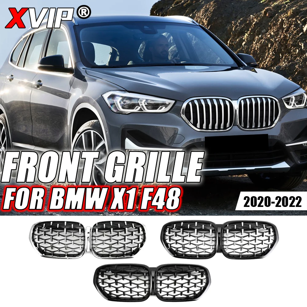 

Передняя решетка радиатора XVIP для BMW X1, F48, LCI 2020-2022, серебристая, алмазная