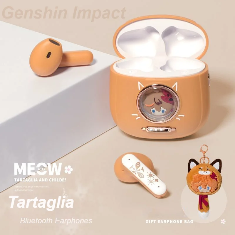 

Game Genshin Impact Tartaglia in-ear Wireless Earbuds HiFi Sound Quality TWS Bluetooth Earphones with Cute Plush Headphone Bag