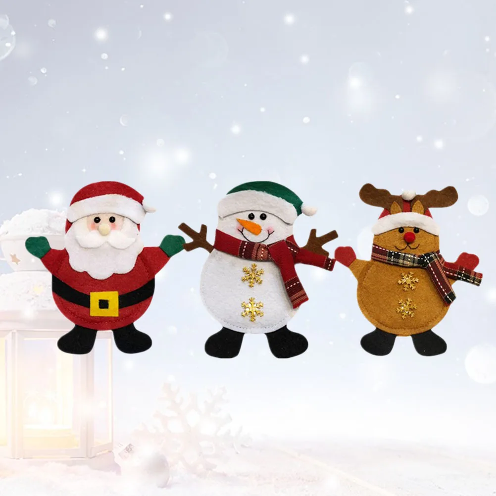 

3pcs Christmas Tableware Holder Santa Claus Snowman Elk Design Cutlery Bag For Forks Cutters Holiday Dinner Decorations Table