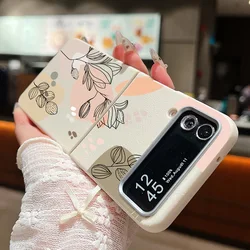 Leather Texture Soft TPU Folding Case For Samsung Galaxy Z Flip7 Flip6 Flip5 Flip4 Z Flip 7 FE 6 5 3 5G Plant Print Phone Cover